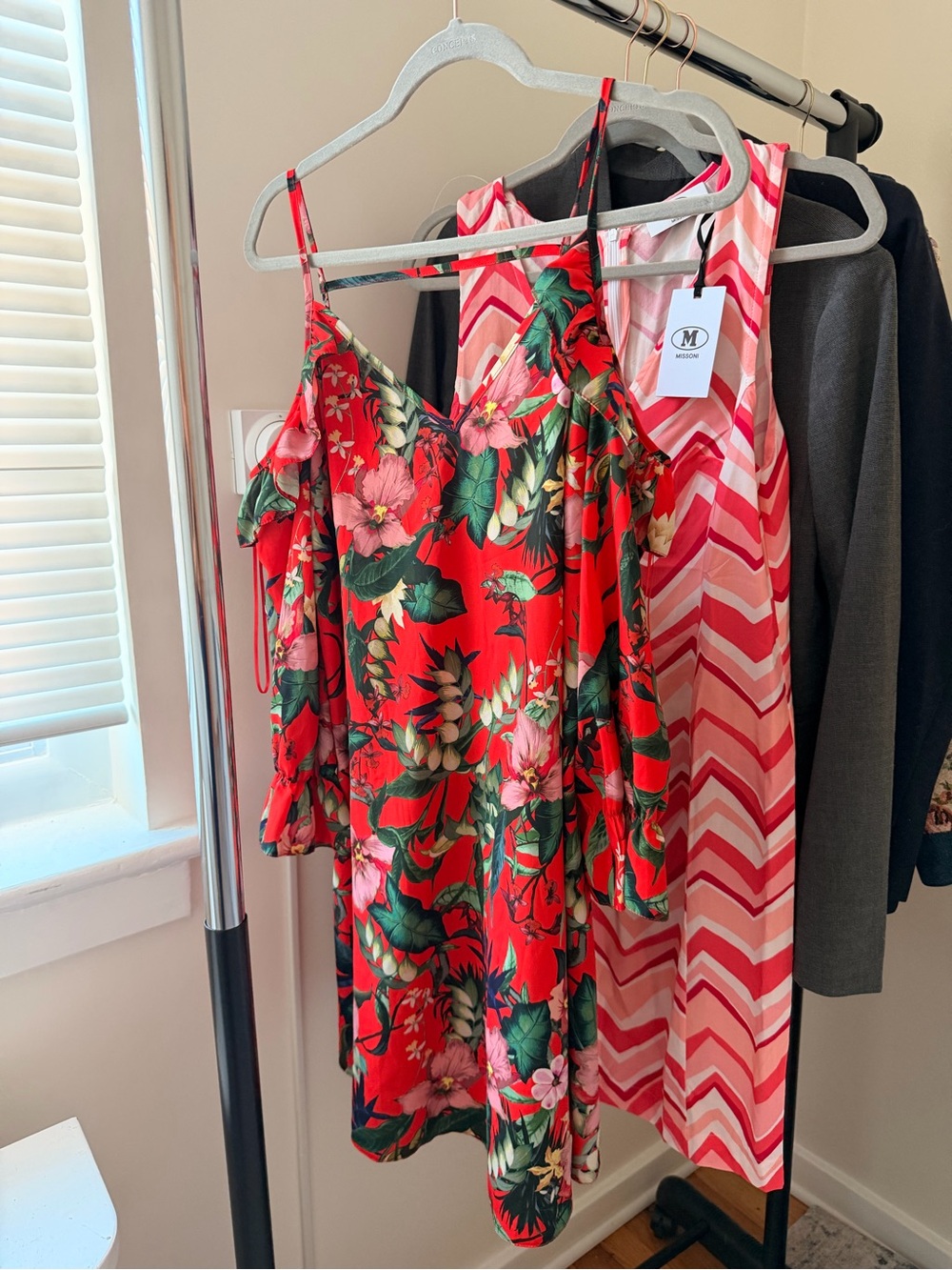 Miss Selfridge Red Tropical Floral Cold-Shoulder Mini Dress